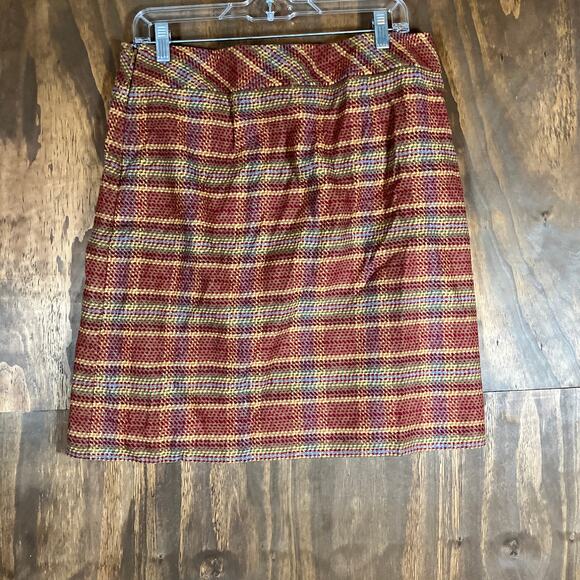 Talbots Womens Skirt Red Multicolor Tweed Plaid A-Line Side Zip Wool Blend 8 - Picture 8 of 10